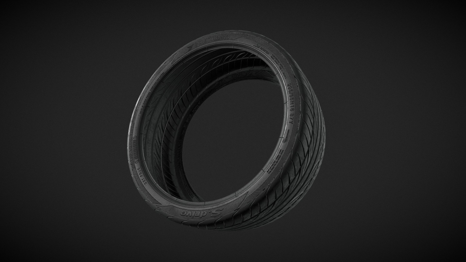 Textured Yokohama S drive road tyre. 205 55 R16. Sidewall graphics as 4K image - Yokohama S drive road tyre - 3D model by jineshbhaskaran (@arcdesignz) 3d model