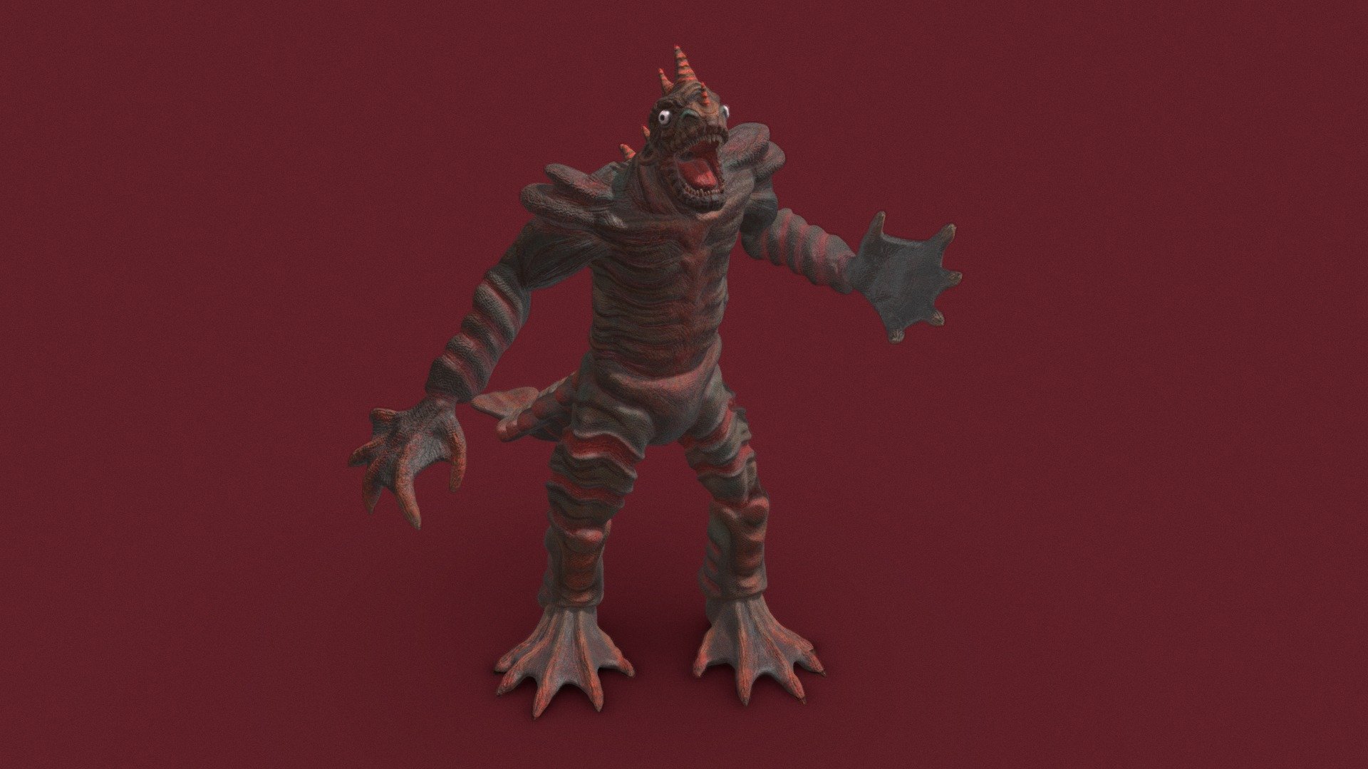 Been watching a lot of Kaiju related movies and series recently Godzilla 1,2,3 and shin, Pacific rim, Love and Monsters, Ultraman classic and netflix, Power Rangers, Gods of Egypt and decided to make my own kaiju, I finished the ultraman netflix series and liked the Black Kings design so was loosley inspired by that, I also used some images off zebrafish, flying gecko and chameleon when designing and tried to make the model in a fasion similar to Shin Godzilla 3d model