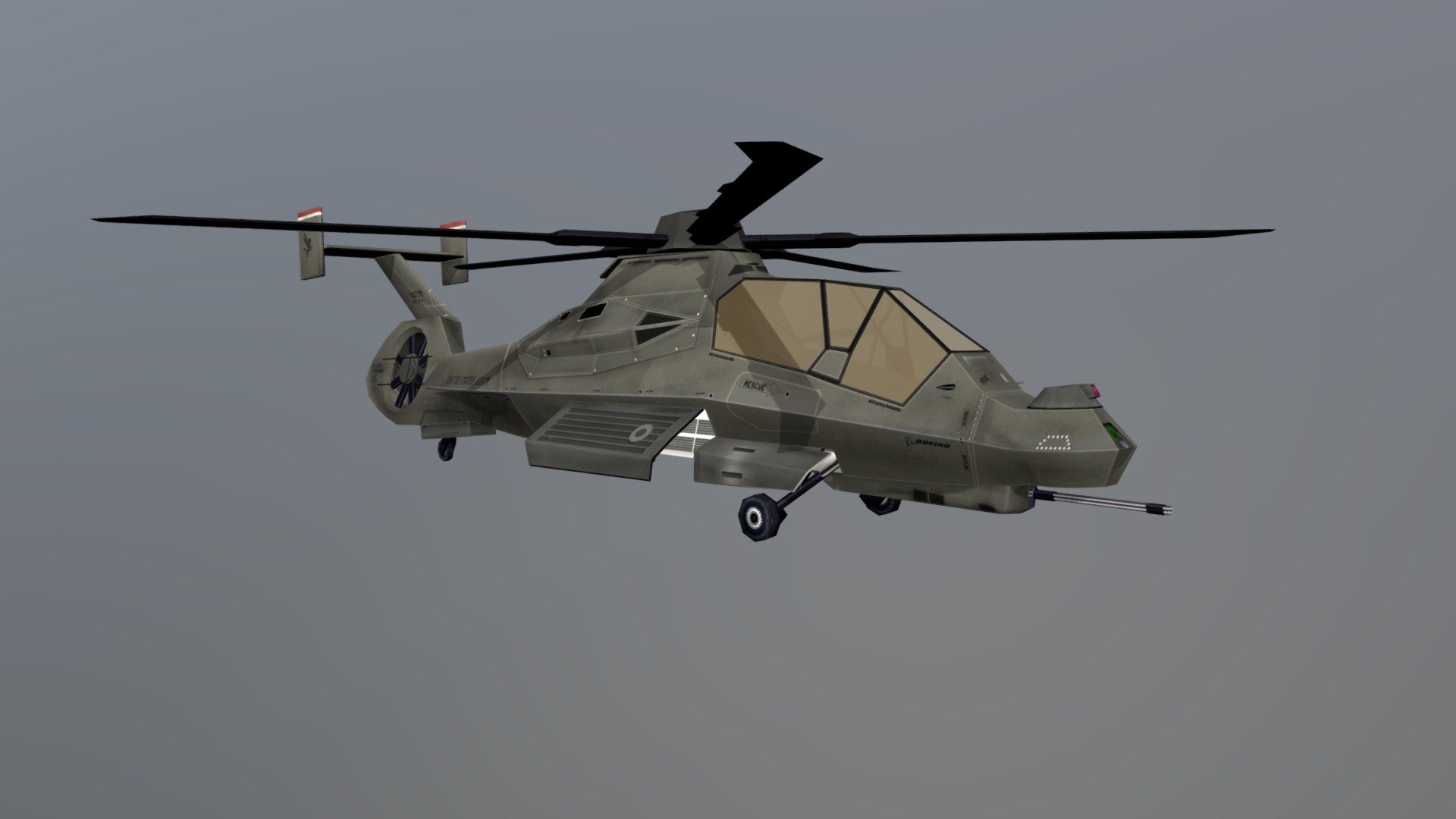 The Boeing–Sikorsky RAH-66 Comanche is an American stealth armed reconnaissance and attack helicopter designed for the United States Army. Following decades of development, the RAH-66 program was canceled in 2004 before mass production began, by which point nearly US$7 billion had been spent on the program 3d model