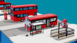 FM Polygon UK Traffic Set train, london, underground, traffic, road, entrance, bus, travel, busstop, england, uk, subway, props, achitecture, station, mobilegame, europe, phonebooth, maya3d, props-assets, props-game, telephonebooth, londonbus, unity3d, cartoon, game, blender3d, cinema4d, animation, building, street, fmpolygon