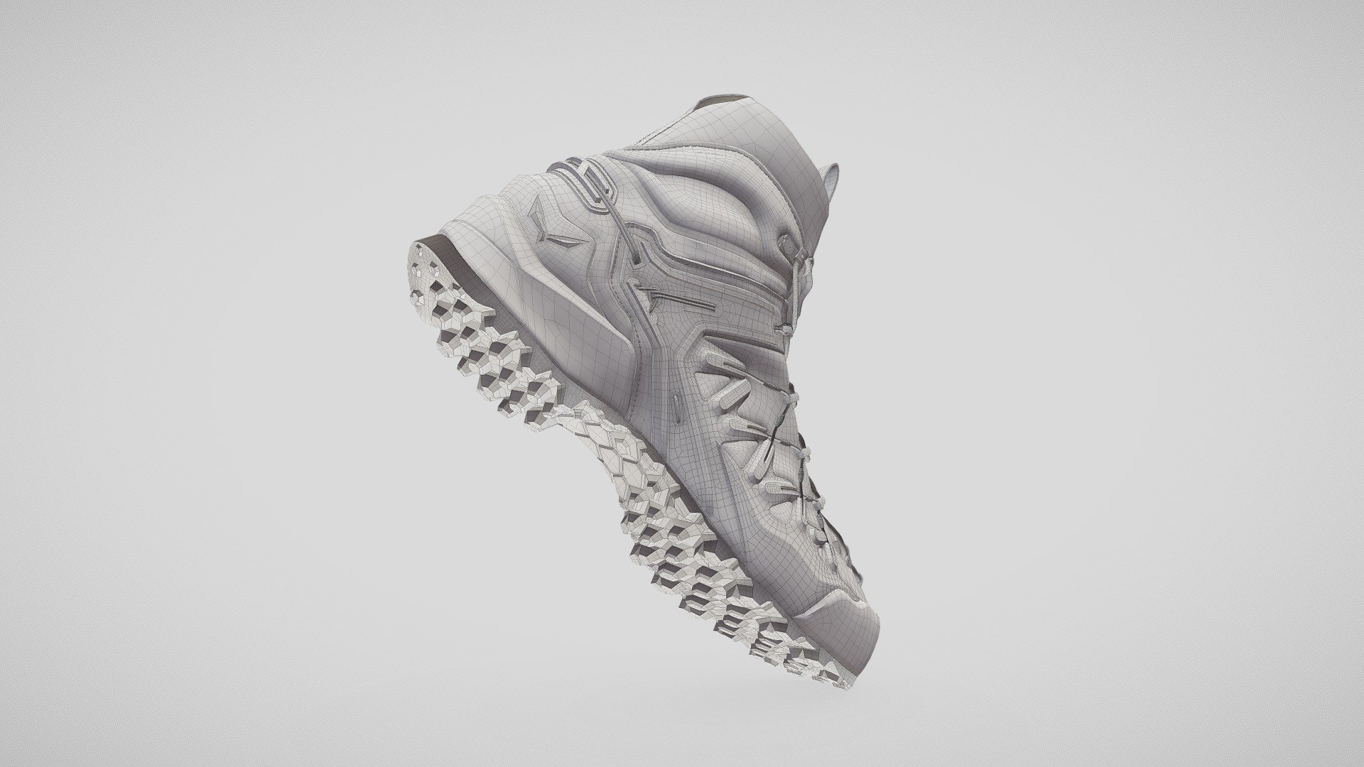 Quad modelled mountain boot highly detailed, uv unwrapped and textured in C4D 3d model