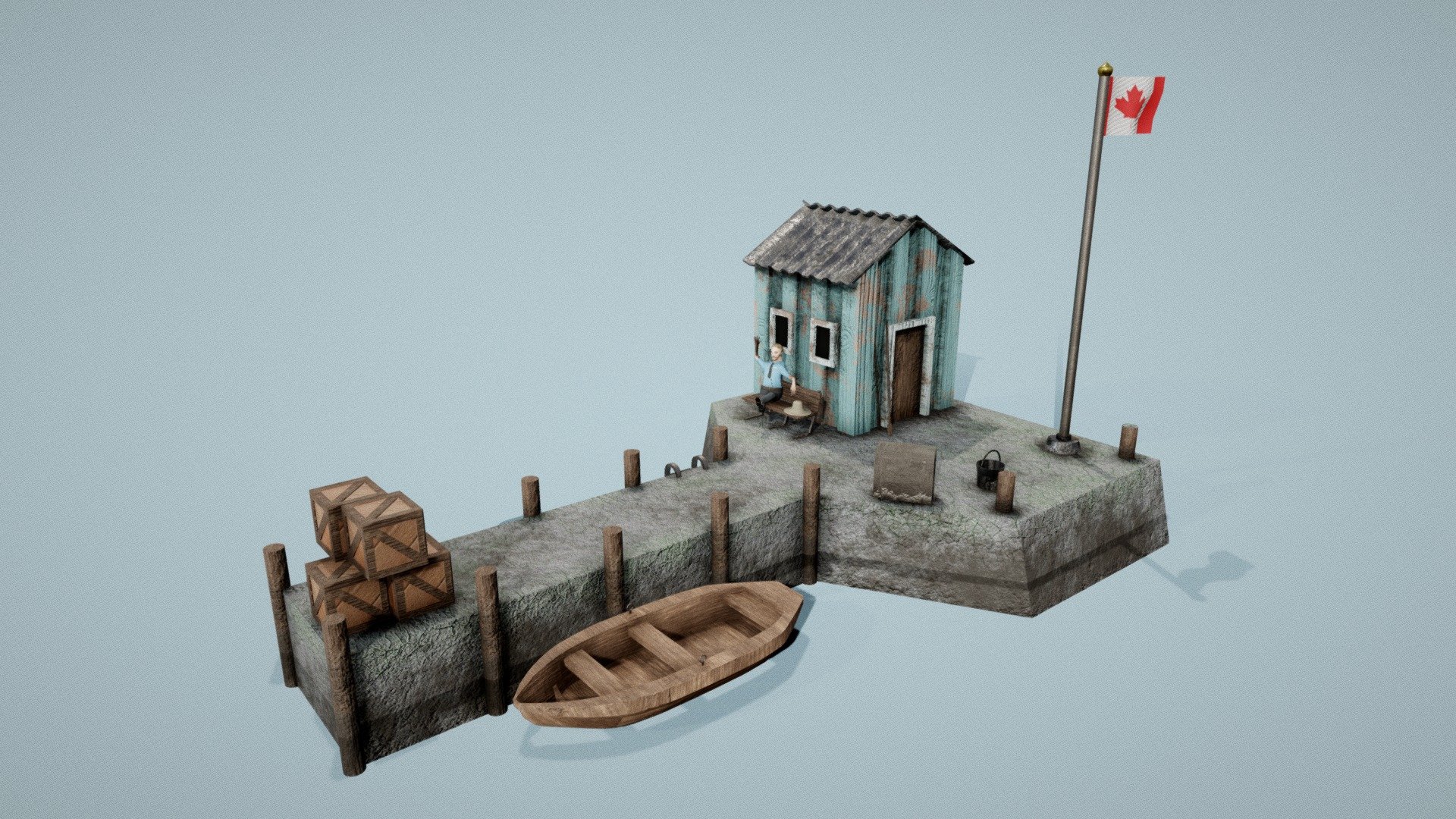 This is a small harbour somewhere in Canada. It does not see much traffic, but its harbour master still works hard to ensure that it's kept orderly. Sometimes though, even he needs to take a break. 

Modelled in Maya, textured in Substance Painter, and character rigged with Mixamo 3d model