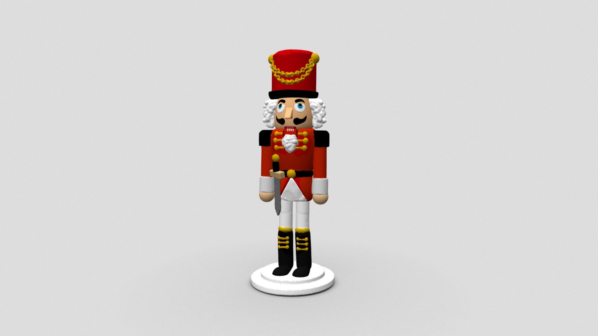 Sculpted in VR with oculus medium. Painting on vertex isn't great so I had to create shapes for everything (typically the moustaches and eyes).

I used an actual nutcracker on my desk as a reference :)



From Wikipedia: Nutcrackers in the form of wood carvings of a soldier, knight, king, or other profession have existed since at least the 15th century. Figurative nutcrackers are a good luck symbol in Germany, and a folk tale recounts that a puppet-maker won a nutcracking challenge by creating a doll with a mouth for a lever to crack the nuts.

The file comes with a printable version for a 6cm high print, here is how it look printed (here it's 15cm high):
 - Medium nutcracker - Buy Royalty Free 3D model by alban 3d model
