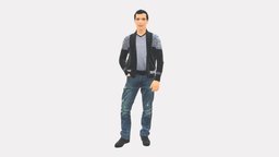 Man In Black White Long Sleeve Sweater 0757 style, long, clothes, miniatures, realistic, sleeves, sweater, character, 3dprint, model, man, male