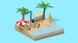 Beach tree, drink, fence, cocktail, landscape, stool, armchair, stand, other, exterior, palm, rattan, umbrella, arch, sand, pitcher, panel, water, nature, surfboard, coconut, menu, low, poly, sea