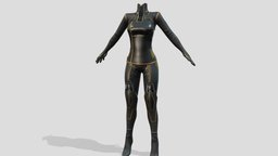 Female Sci-Fi Bodysuit body, suit, leather, full, high, standing, girls, shoes, shiny, collar, combat, uniform, fit, heels, womens, character, pbr, low, poly, sci-fi, futuristic, female, blue, black, space, spaceship, thight