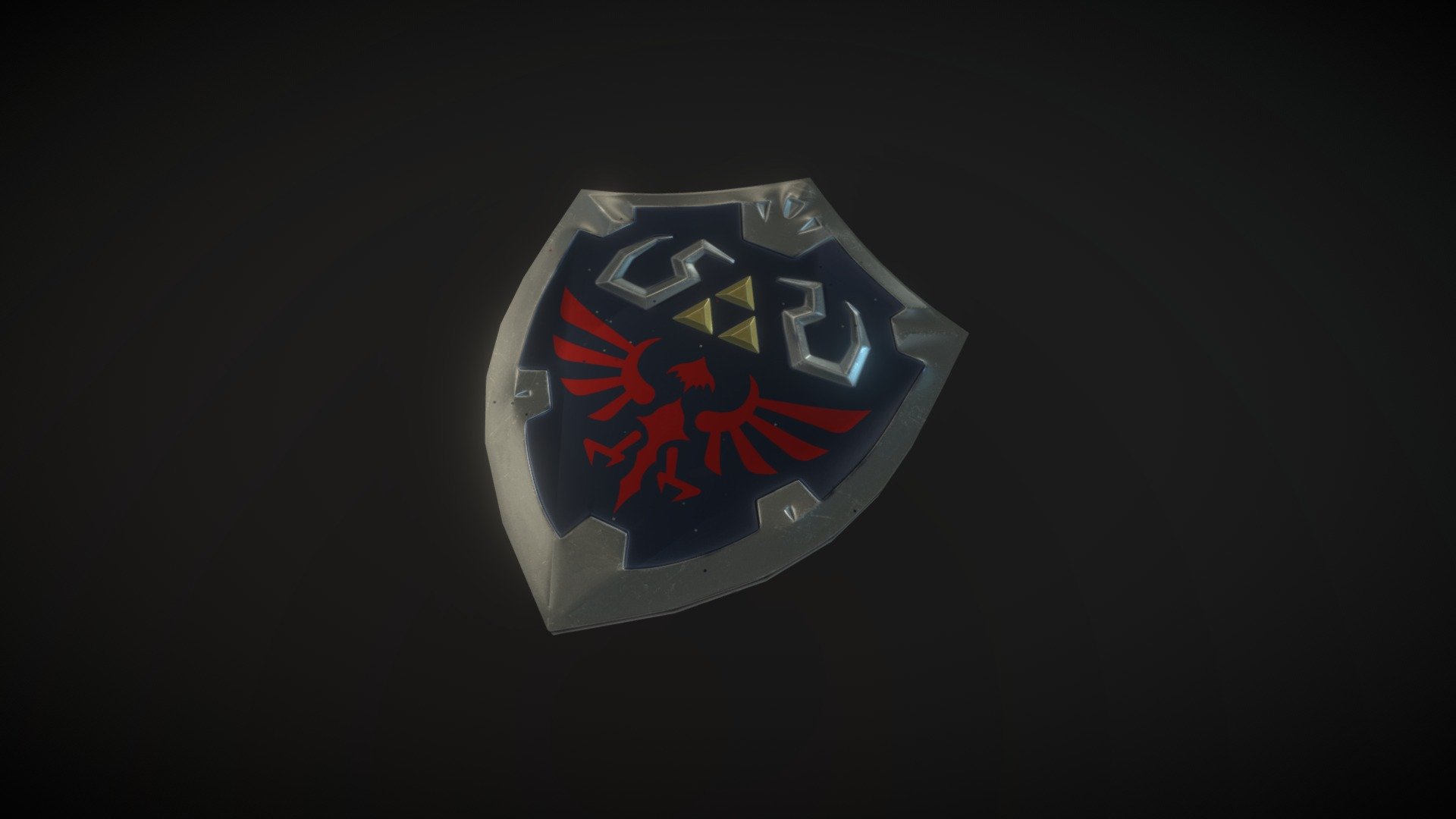 Shield from the videogame saga The Legend of Zelda. 
Made from a plane to be extra lowpoly and give a 3D effect with normals 3d model