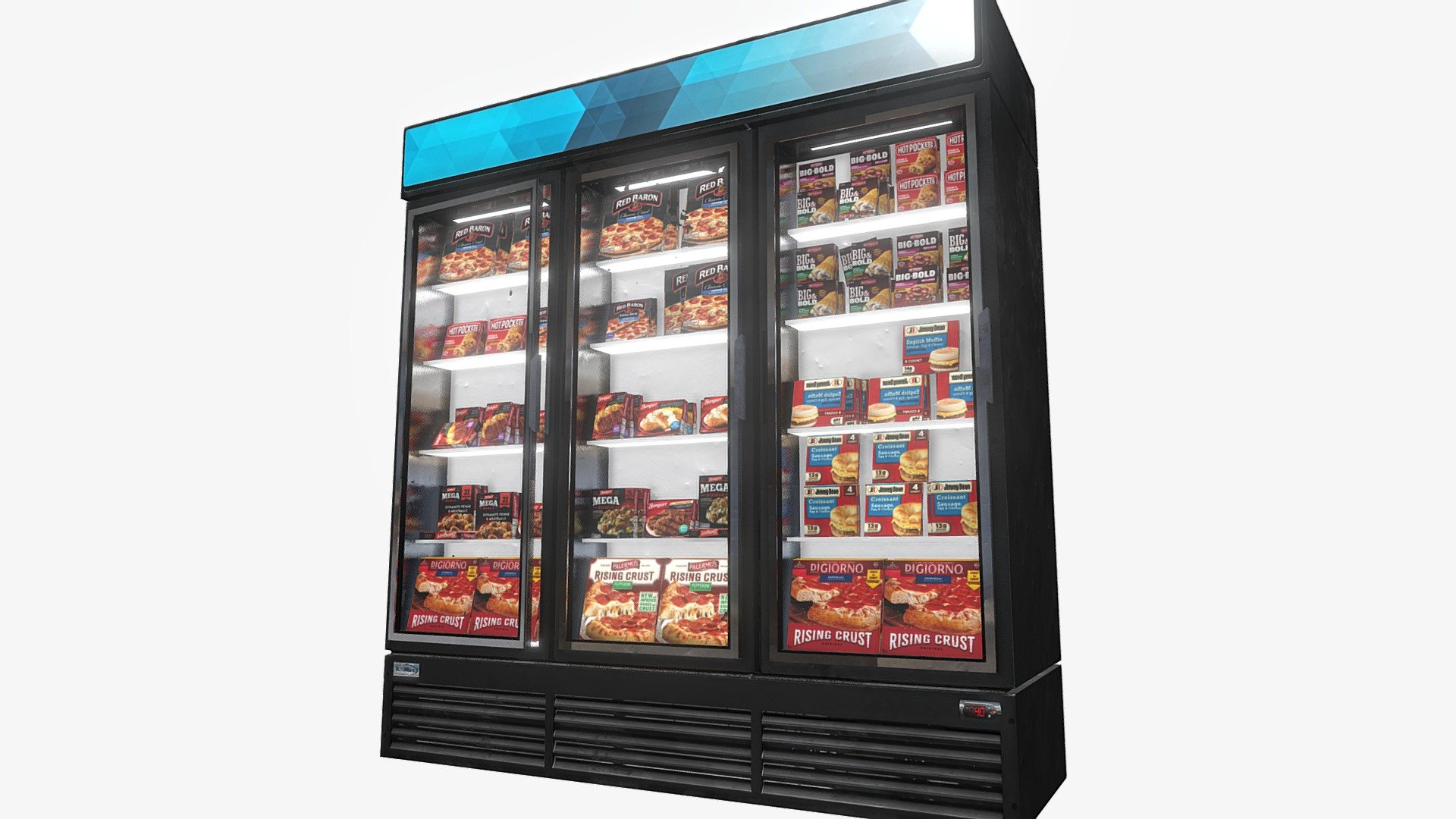 I modeled and textured this Frozen-Food Section style Cooler/Freezer in Blender.
I generated normal-maps for it as well.

This Freezer is Low-Poly and Game-Ready 3d model