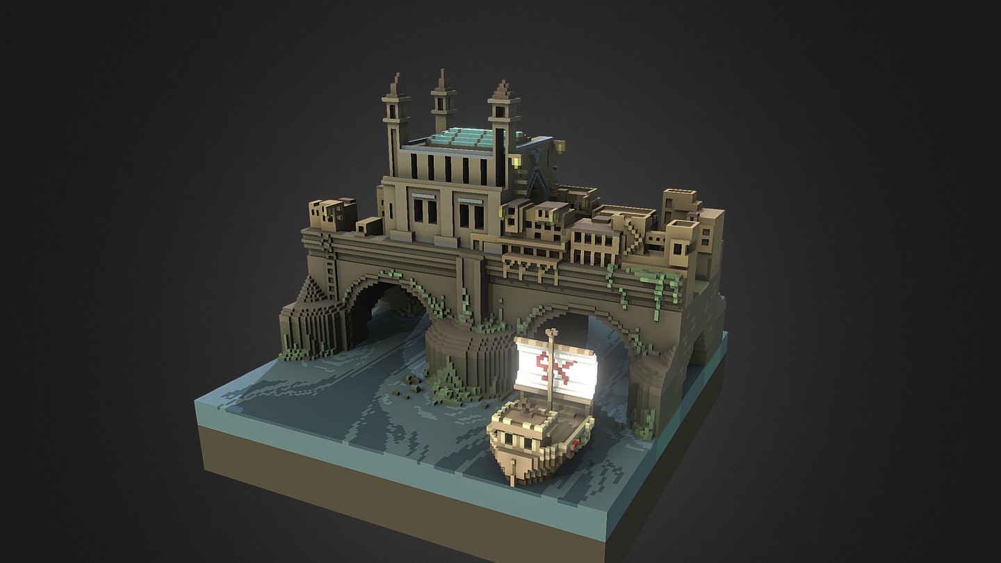 A medieval bridge and a cog - Medieval bridge - 3D model by EXM (@exm59) 3d model