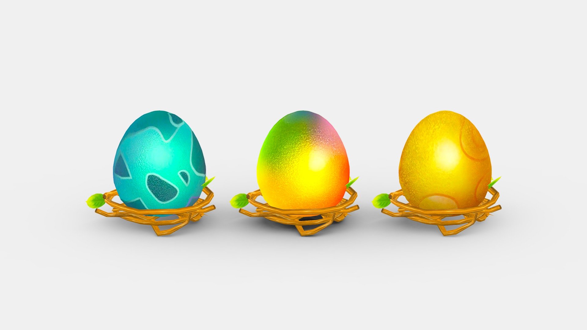 Cartoon bird eggs - golden egg - colored egg - dinosaur egg - bird eggs-golden egg-colored egg-dinosaur egg - Buy Royalty Free 3D model by ler_cartoon (@lerrrrr) 3d model