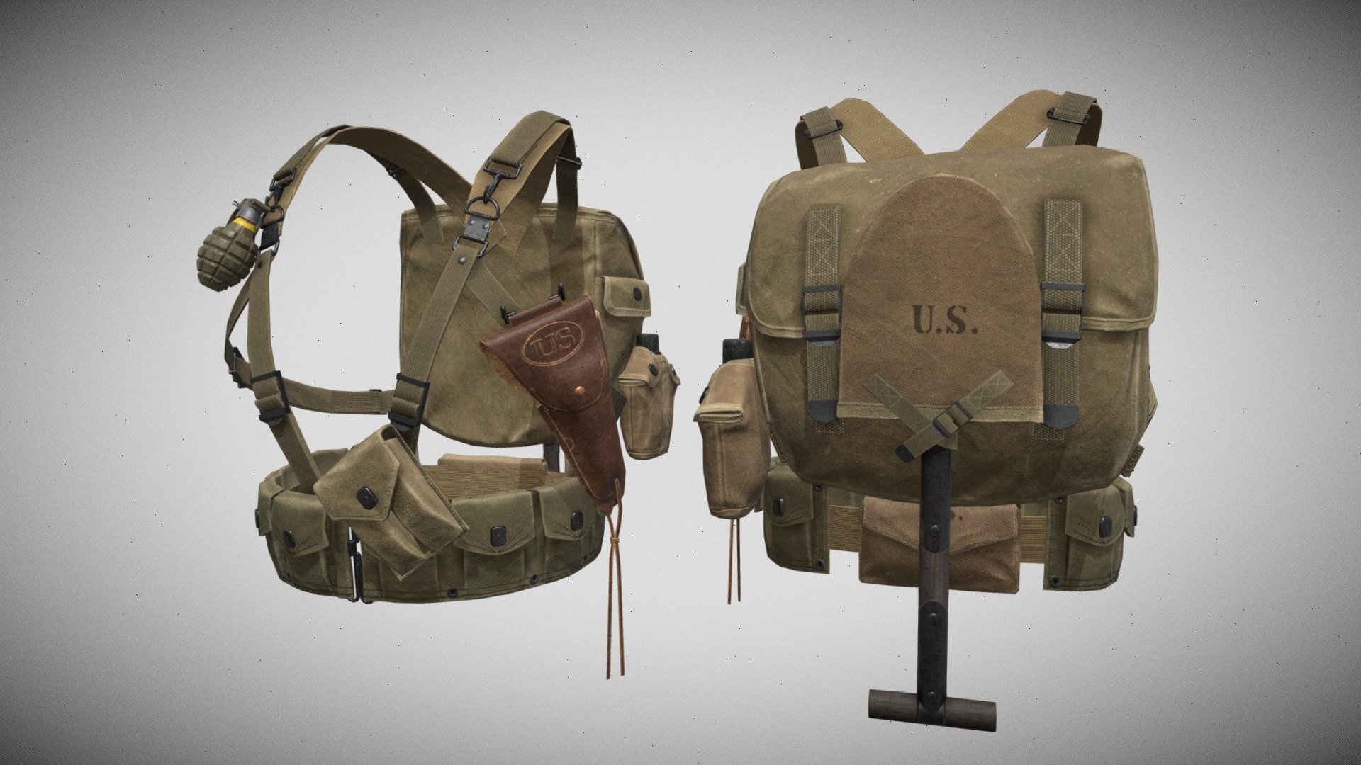 Game-Ready PBR low-poly model of a WW2 US tactical vest.
All materials and textures are included.
The textures of the model are applied with UV Unwrap.
Normal map was baked from a high poly model.
Including 3dsmax and Blender, OBJ and FBX.

7789 polygons
14458 triangles
7451 vertices

Maps:

vest_Normal.tga, vest_Specular.tga, vest_Metallic.tga, vest_AO.tga, vest_Diffuse, vest_Cavity.tga, vest_Glossiness.tga, vest_Roughness.tga, vest_BaseColor.tga (4096x4096) - WW2 US Tactical Vest - Buy Royalty Free 3D model by alpenwolf (@alpen) 3d model
