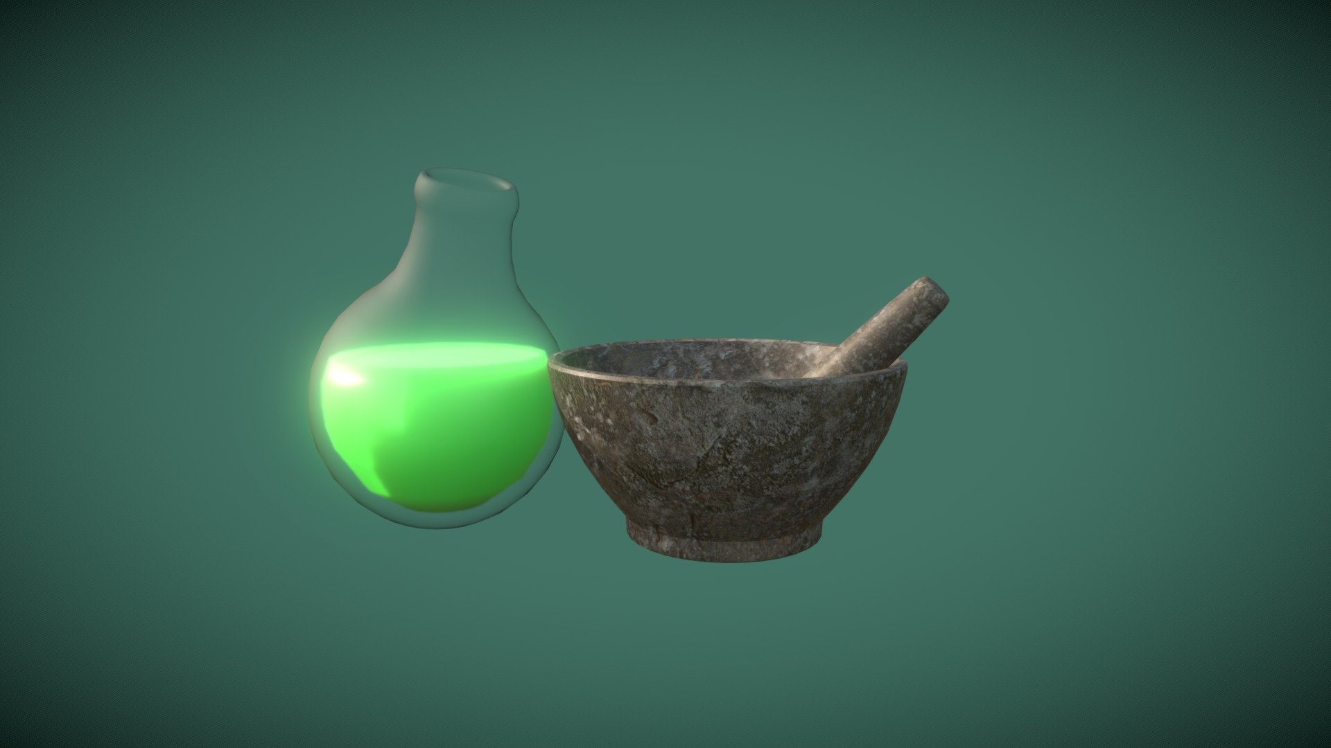A combination of a grinding bowl for herbs etc. and the brewed potion. 

Some say this potion gives you the power to overthrow kings. Others say this potion is used to inflict terrible disease. But for me it is an expired energy drink.

Done for week 1 of the sketchfab weekly challange 3d model
