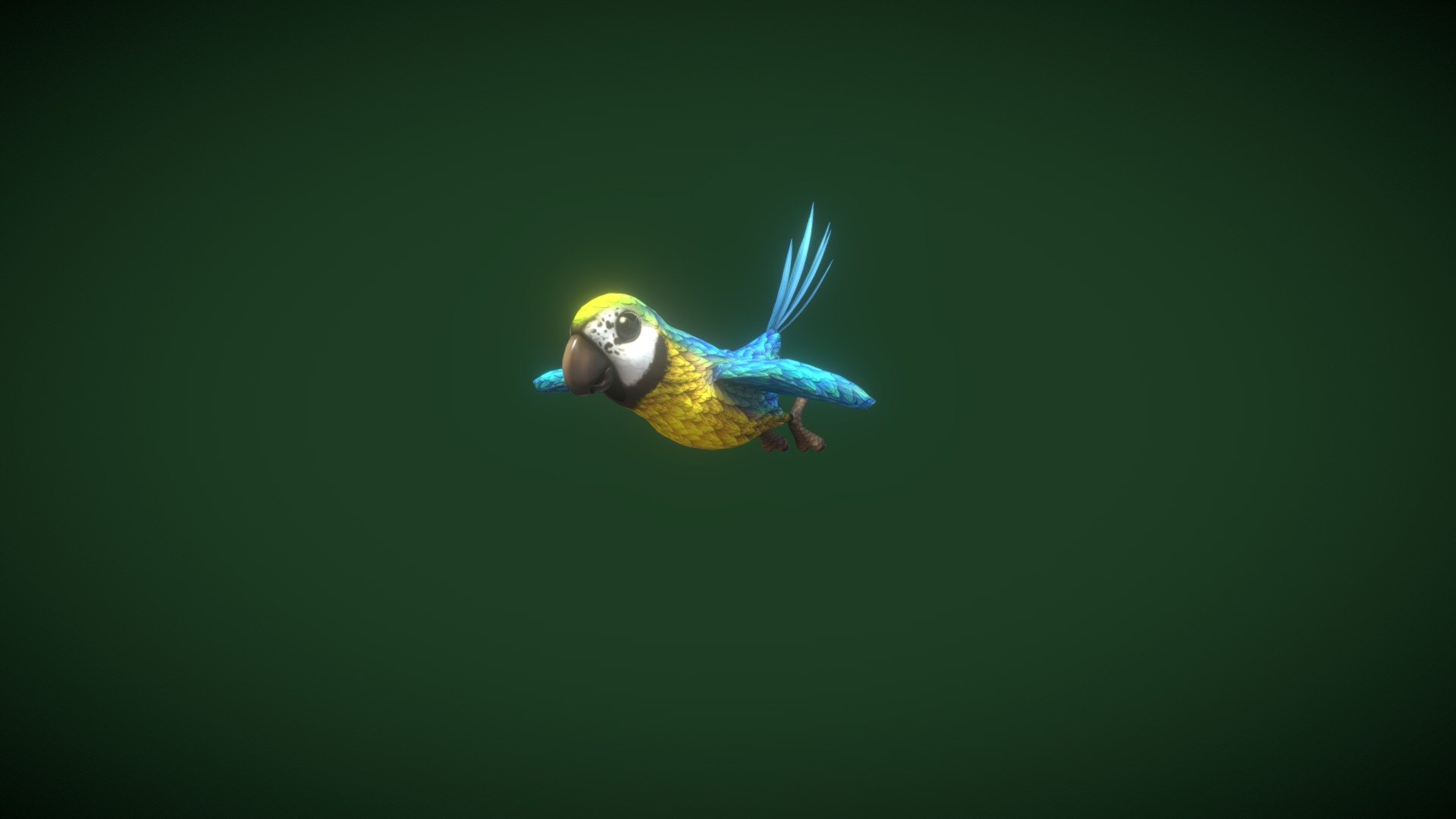 Cartoon Ara Parrot Yellow-Blue Animated 3D Model is completely ready to be used in your games, animations, films, designs etc.  

All textures and materials are included and mapped in every format. The model is completely ready for visualization in any 3d software and engine.  

Technical details:  




File formats included in the package are: FBX, OBJ, GLB, ABC, DAE, PLY, STL, BLEND, gLTF (generated), USDZ (generated)

Native software file format: BLEND

Render engine: Eevee

Parrot - Polygons: 4,275, Vertices: 3,983

Branch - Polygons: 268, Vertices: 250

Textures: Color, Metallic, Roughness, Normal, AO

All textures are 2k resolution.

The model is rigged and animated.

7 animations are included: idle, talk, walk, take off, fly, glide, land. All animations (besides the take off and the landing) are full cycles.

Only following formats contain rig and animation: BLEND, FBX, GLTF/GLB
 - Cartoon Ara Parrot Yellow-Blue Animated 3D Model - Buy Royalty Free 3D model by 3DDisco 3d model