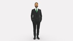 Bearded Man Suit With Green Tie 0735 green, suit, style, people, clothes, tie, miniatures, realistic, bearded, character, 3dprint, model, man, male