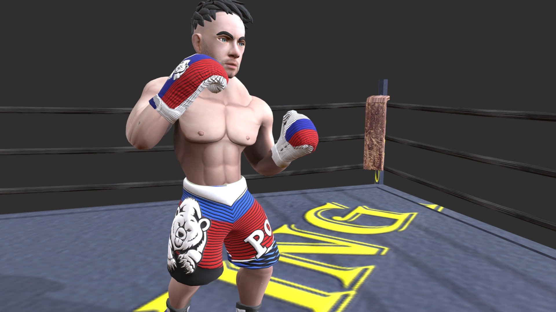 A boxer character with four basic punches and facial movements made using blendshapes 3d model
