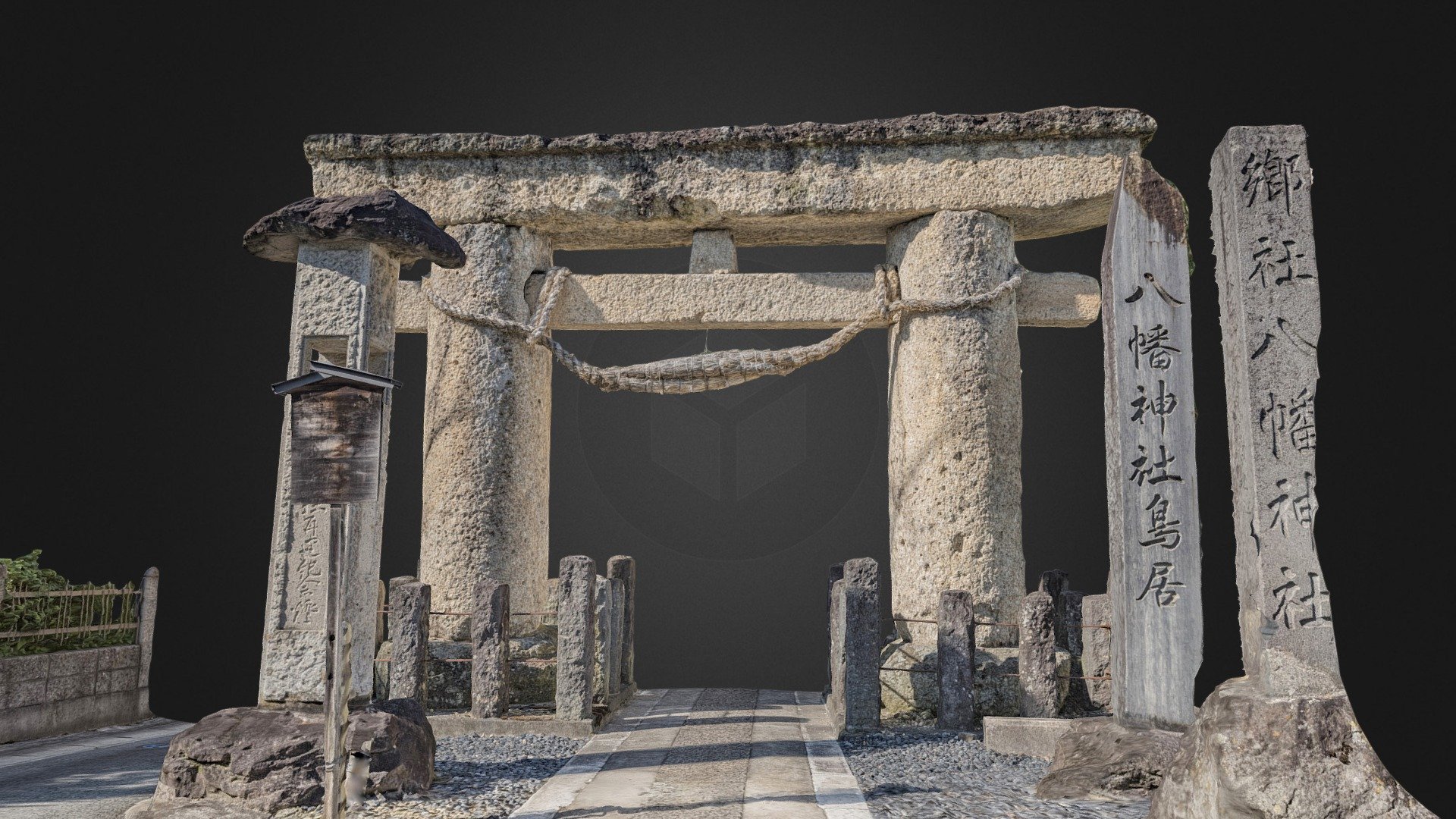 国重要文化財　八幡神社 石鳥居(山形県山形市)
Date : Late Heian Period,1086-1184

Cultural property designation : National Important Cultural Property  

The torii is a gate at the entrance or precinct of the Shinto Shrine. It is said to be one of the oldest stone torii in Japan.

wikipedia:Torii gate   

　　

3D digitizing methods : Photogrammetry

Software : Reality Capture

Equipment : Nikon D750,NIKKOR 16-35mm f/4G,SB-910

Images : 339 photos

Address : Yamagata-city, Yamagata-prefecture.Japan.

GoogleMap : https://goo.gl/maps/diPzzHAvP3yDekVc9

掲載確認済 - Hatiman Shrine Torii gate(Japan) - 3D model by Fuji (@fujisan) 3d model