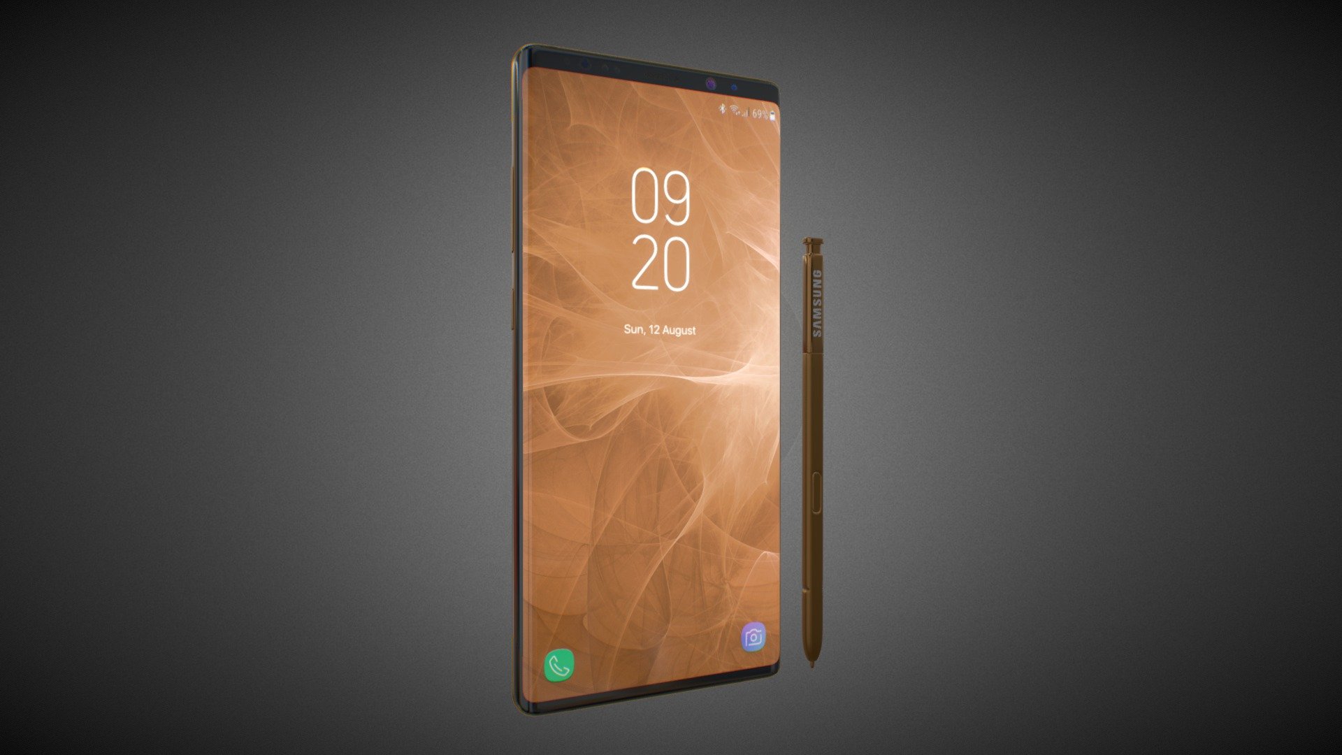 Realistic (copy) 3d model of Samsung Galaxy Note 9 Brown Concept 2.

This set:
3D element v2.2
The model given is easy to use
- 1 file obj standard
- 1 file 3ds Max 2013 vray material 
- 1 file 3ds Max 2013 corona material
- 1 file of 3Ds
- file e3d full set of materials, like a preview

Topology of geometry:


forms and proportions of The 3D model
the geometry of the model was created very neatly
there are no many-sided polygons
detailed enough for close-up renders
the model optimized for turbosmooth modifier
Not collapsed the turbosmooth modified
apply the Smooth modifier with a parameter to get the desired level of detail

Organization of scene:


to all objects and materials
real world size (system units - mm)
coordinates of location of the model in space (x0, y0, z0)
does not contain extraneous or hidden objects (lights, cameras, shapes etc.)

Excellent renders to you! - Samsung Galaxy Note 9 Brown Concept 2 - Buy Royalty Free 3D model by madMIX 3d model