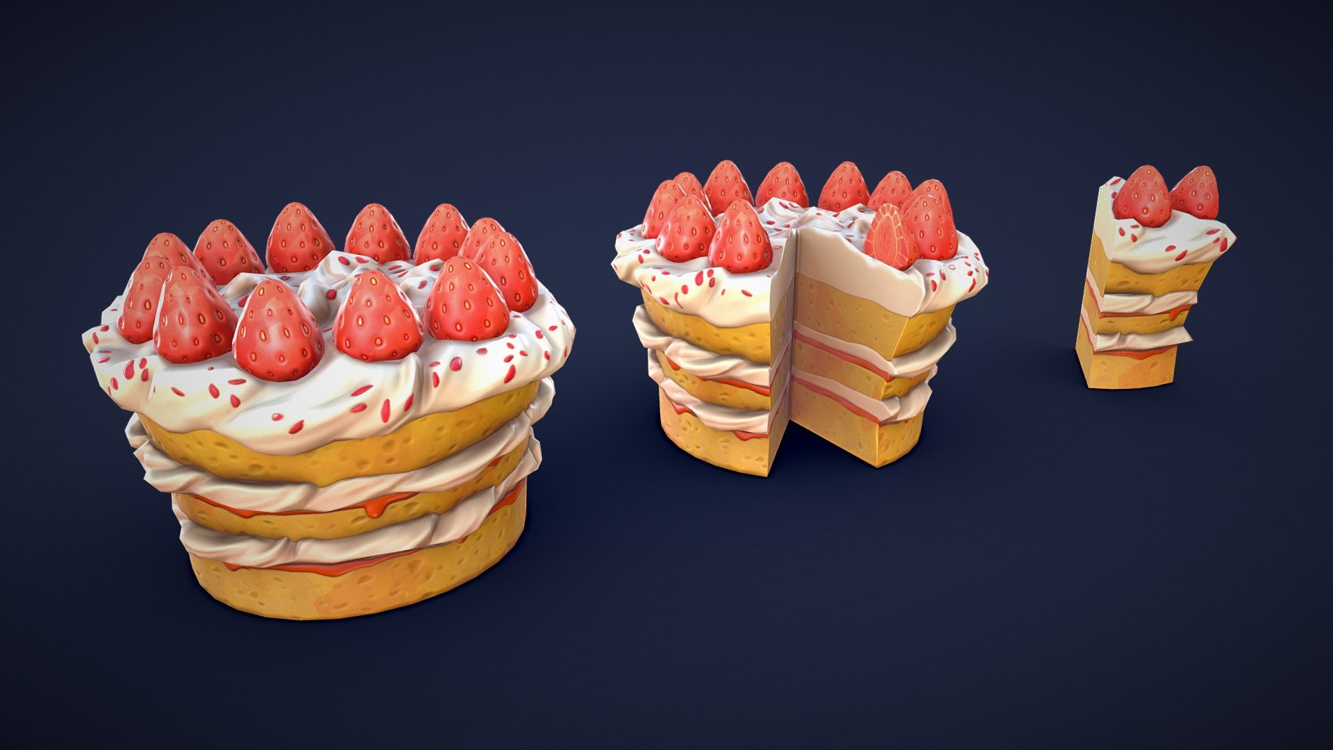 Are you looking for a delicious strawberry cake to spice up your project? Look no further than this 3D asset pack. All models are low-poly and optimized for performance and quality. Whether you’re creating a bustling bakery scene or adding a unique touch to your game environment, these assets will add some detail to your project!🍰

Model information:




Optimized low-poly assets for real-time usage.

Optimized and clean UV mapping.

2K and 4K pbr textures for the assets are included.

Compatible with Unreal Engine, Unity and similar engines.

All assets are included in a separate file as well.
 - Stylized Strawberry Cake - Low Poly - Buy Royalty Free 3D model by Lars Korden (@Lark.Art) 3d model