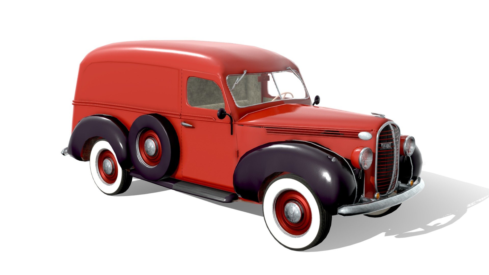 1938 Ford V8 truck based van, branded as Vairogs (Lat: ‘shield’) for the Latvian market. 3D model based on my previous works, below 50k tris, low poly tyres and wheels. .zip file contains all textures and a .blend file. Model is not triangulized, so if you wish, it should be easy to modify it!

If you wish to request a custom model, or have any questions, email me at libaumedia@outlook.com Thank you, Robin of Libau Media 3d model