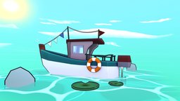 Little Boat. cartoon, stylized, sea, boat