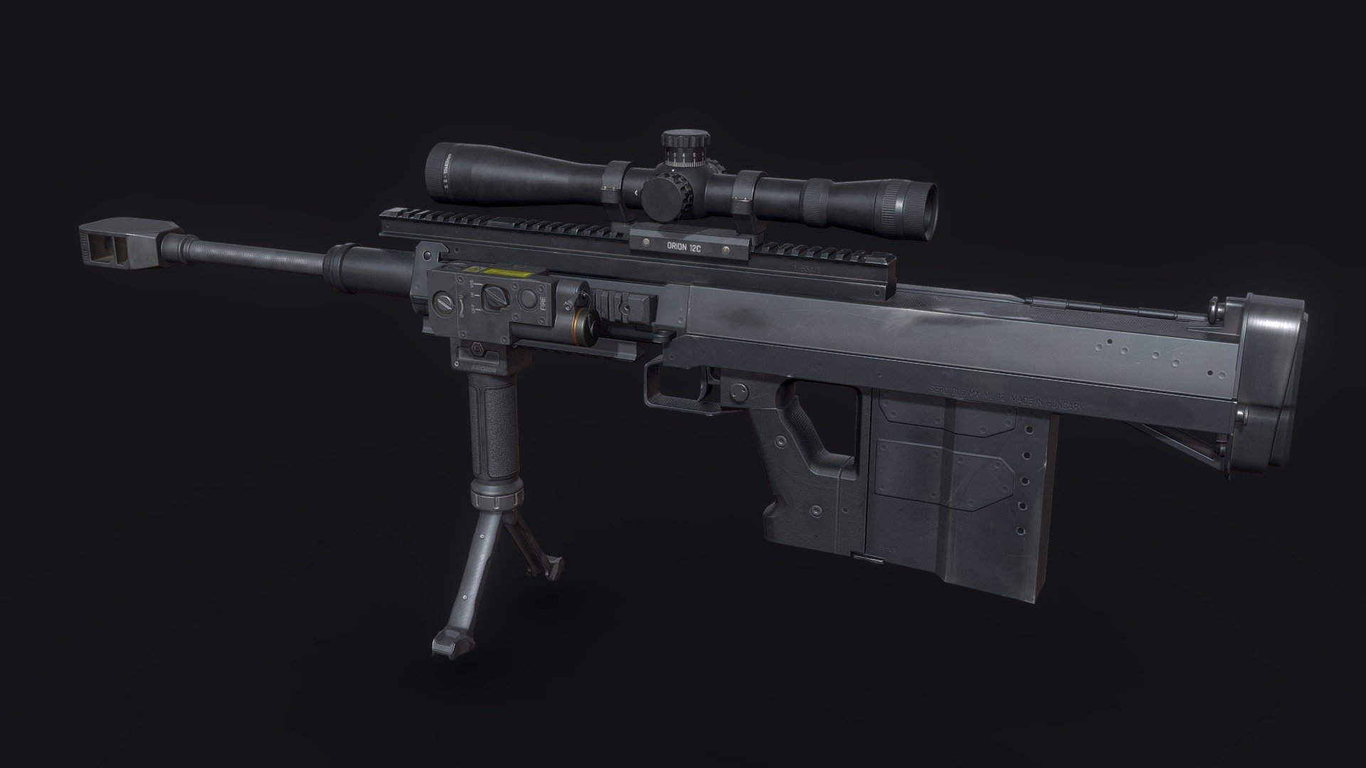 Low-poly Game-Ready Anti-Material High-caliber 50 BMG Sniper-Rifle GM6 Lynx;

Polycount(Tris):
 -Sniper Rifle - 7025;
 -Sniper Sight - 4022;
 -Bipod Grip - 3122;
 -Laser Sight - 3718;
 -Rail(x1) - 744;

-Suppressor(muzzle) - 1008; UV-mapped. Textures: 4k in package 3d model
