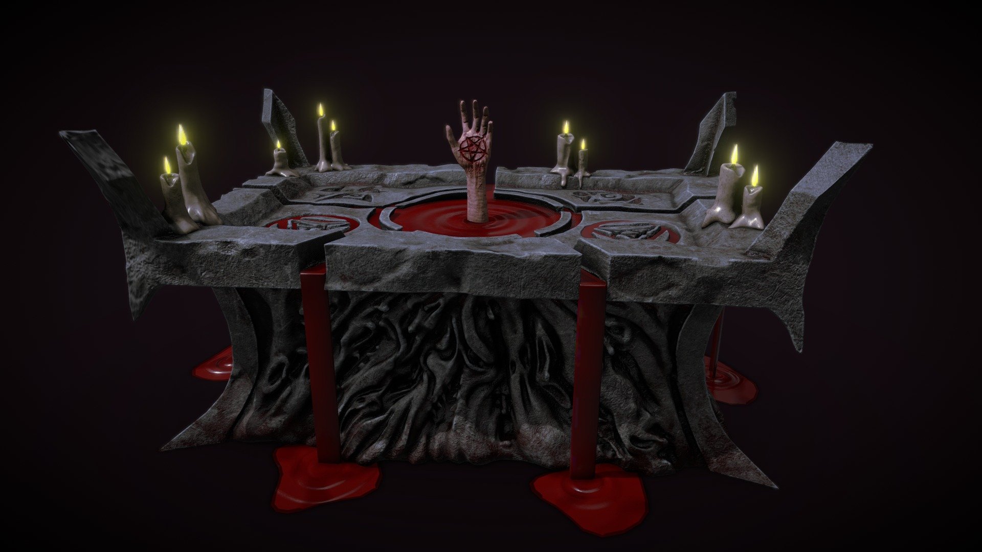 Blood Altar for an environment i'm working on. The environment is DOOM inspired so this altar has a demonic design. The twisted faces of lost souls sacraficed on the altar twist around the base and is lifted up by a demon. Which horrified face is your favorite?! - Blood Altar - 3D model by TLaCroix 3d model