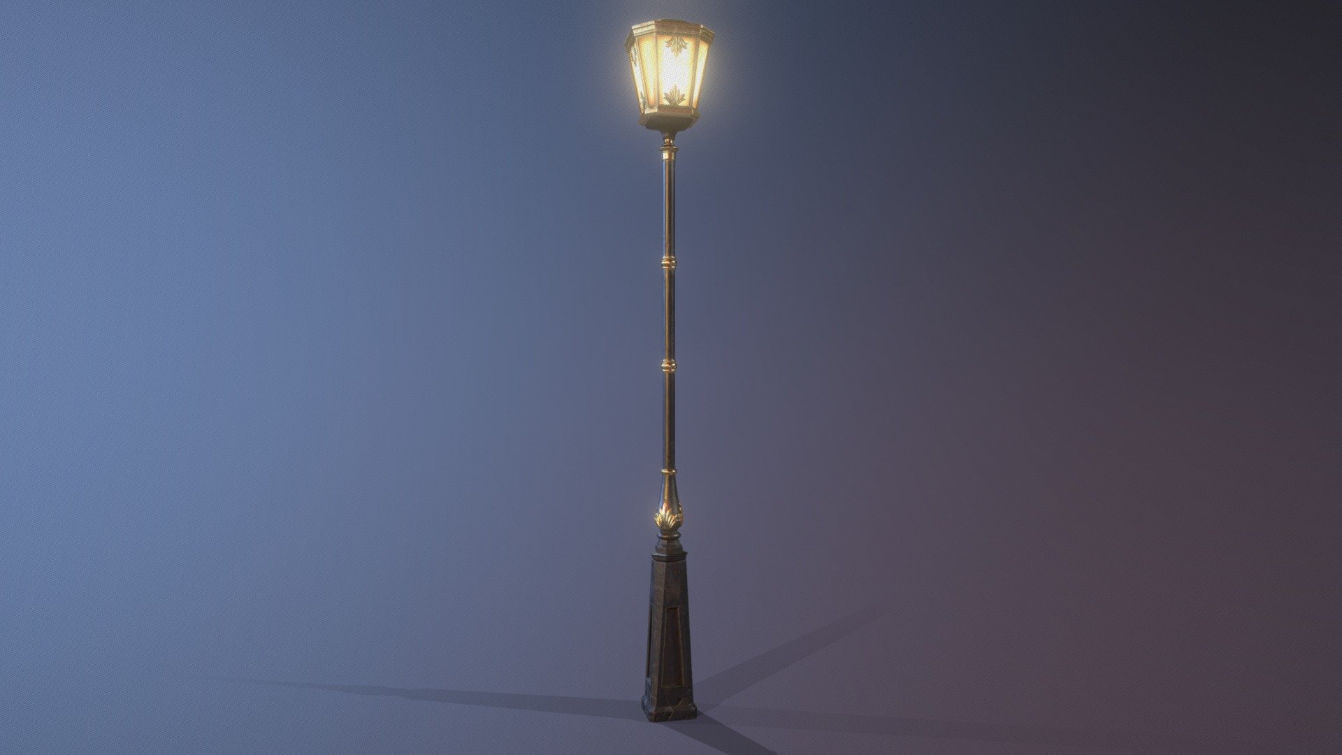 Little victorian street lamp, originally made for the virtual world application Second Life.

Modelled in Autodesk 3ds Max 2019, with high poly details added in ZBrush.
PBR-textures created in Substance Painter 3d model