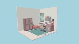 Simple Isometric Bed Room pastel