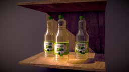 Vinegar Bottle green, food, wooden, shelf, rustic, glow, lemon, label, bottles, texture, home, flavored, vinegar, noai