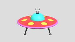Lowpoly Cartoon UFO flying, fiction, kids, toy, fighter, spacecraft, ufo, aircraft, science, alien, saucer, disk, allien, cartoon, game, lowpoly, ship, space, spaceship