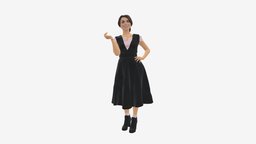 Smiling woman in black white dress 0799 style, white, people, clothes, dress, miniatures, realistic, woman, character, 3dprint, model, black