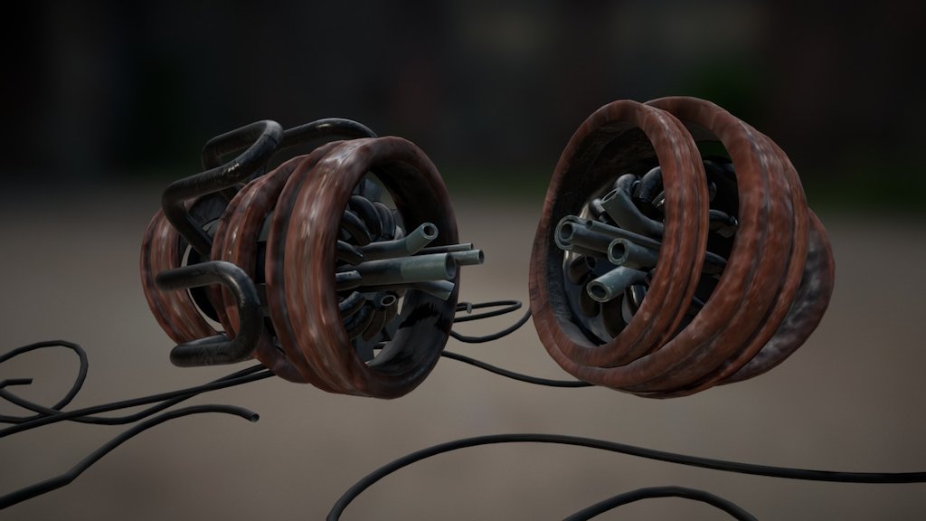 Working on textures in Substance Painter for a rusty, broken down engine to be used as a background prop for a sci-fi animated film scene. Model by Eden Sanders 3d model