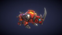 Mechanical Red Rhino mech, mechanical, robotic, game-ready, character-model, 4ktextures, character, modeling, low-poly, asset, 3d, animal, textured, cheap-model