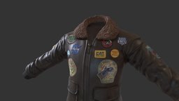 Bomber Jacket leather, bomber, jacket, fur, zipper, patches, substancepainter, substance, game, clothing