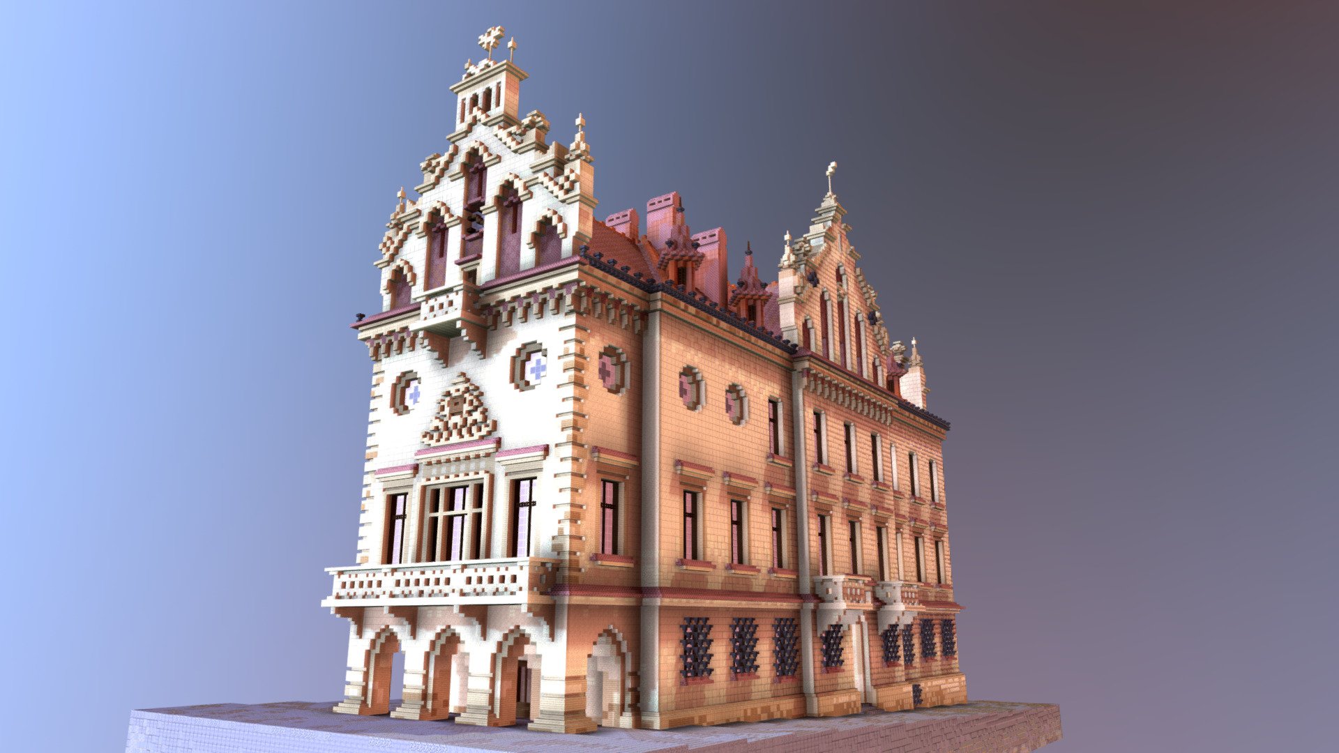 Rzeszow Town Hall created in Minecraft - Rzeszów Town Hall | Neo-Renaissance & Neo-Gothic - 3D model by Gigeno 3d model