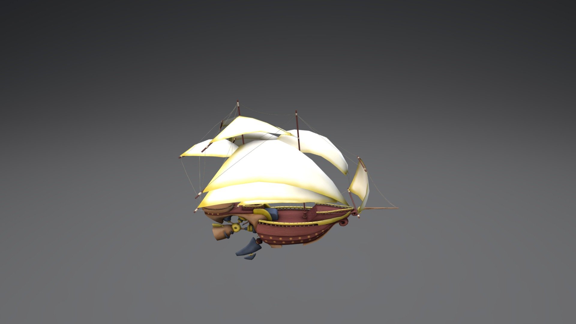 This model was inspired by concept art for Treasure Planet 2, created by Yarrow Cheney (http://animatedviews.com/2014/buried-treasure-the-ill-fated-voyage-to-treasure-planet-2/). Modeled in Maya with a total of 16,688 triangles with the intent for use in a gaming/real-time environment. Hand painted in zBrush. Detailed in Photoshop 3d model