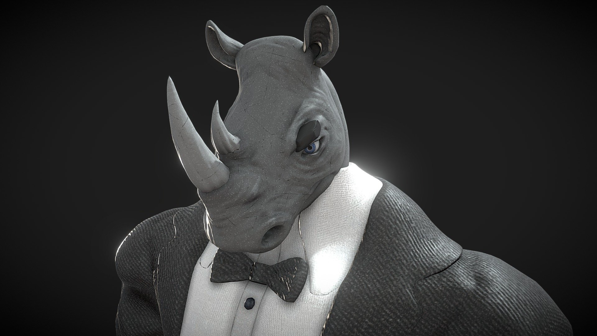 Zremeshed Rhino Bust with textures 3d model
