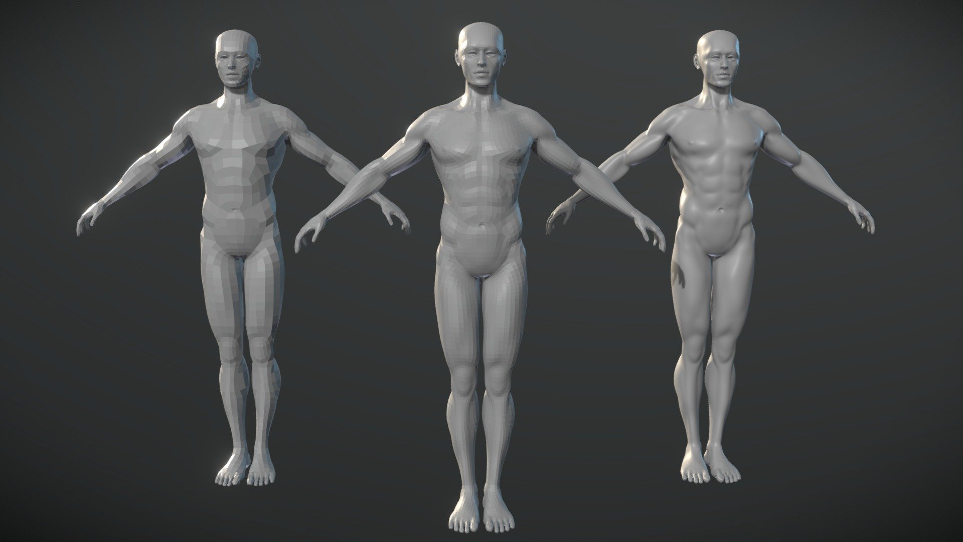 A realistic male base mesh modeled and sculpted in Blender and presented in 3 different levels of detail. The mesh is retopologized to efficiently preserve details such as the face, fingers and toes and has a basic mouth cavity for facial animations - Male Base Mesh - 3D model by Yotam Ar (@mraryotam) 3d model