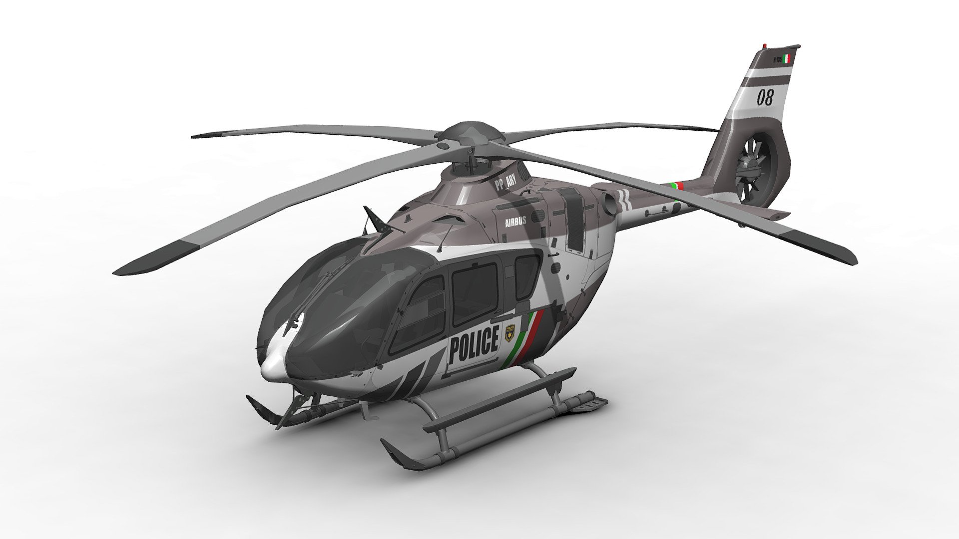 Helicopter (Police)




You can use these models in any game and any project.




the inside of these models are designed simply so it is low_poly and it can be used for any game.




This model is made with order and precision.




Separated parts. (. Body_Main Rotor_Tail Rotor).




Low poly.




Normal map:YES




Average poly count: 15/000 tris.




Textures size: 4096*4096 ( PNG).




High Quality Textures.




format: fbx, obj, 3d max.


 - Helicopter (Police) - Buy Royalty Free 3D model by Sidra (@Sidramax) 3d model