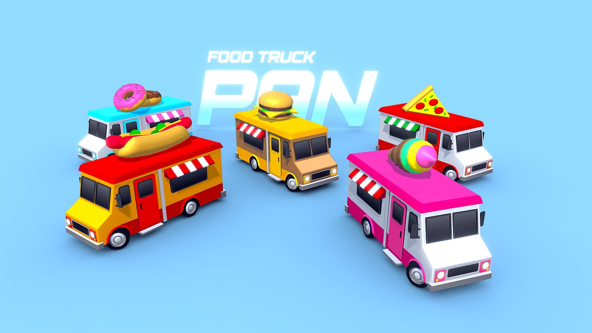 This is a food truck with 5 variations: Ice-Cream, Pizza, Hot Dog, Donut and Burger. It will be added to ARCADE: Ultimate Vehicles Pack in the February 2023 update. This pack is available in Sketchfab and Unity Asset Store.

I'm sure you will like this one! 3d model