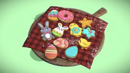 "Easter" Cookies green, food, bunny, cute, cookies, cookie, easter, pink, color, fabric, bakery, colorful, 3d, wood, piparkook