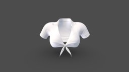 Female Knot Tied Front Mini Crop Top short, white, shirt, front, , fashion, girls, top, clothes, knot, summer, collar, sleeves, womens, teenager, wear, tied, crop, teens, pbr, low, poly, female