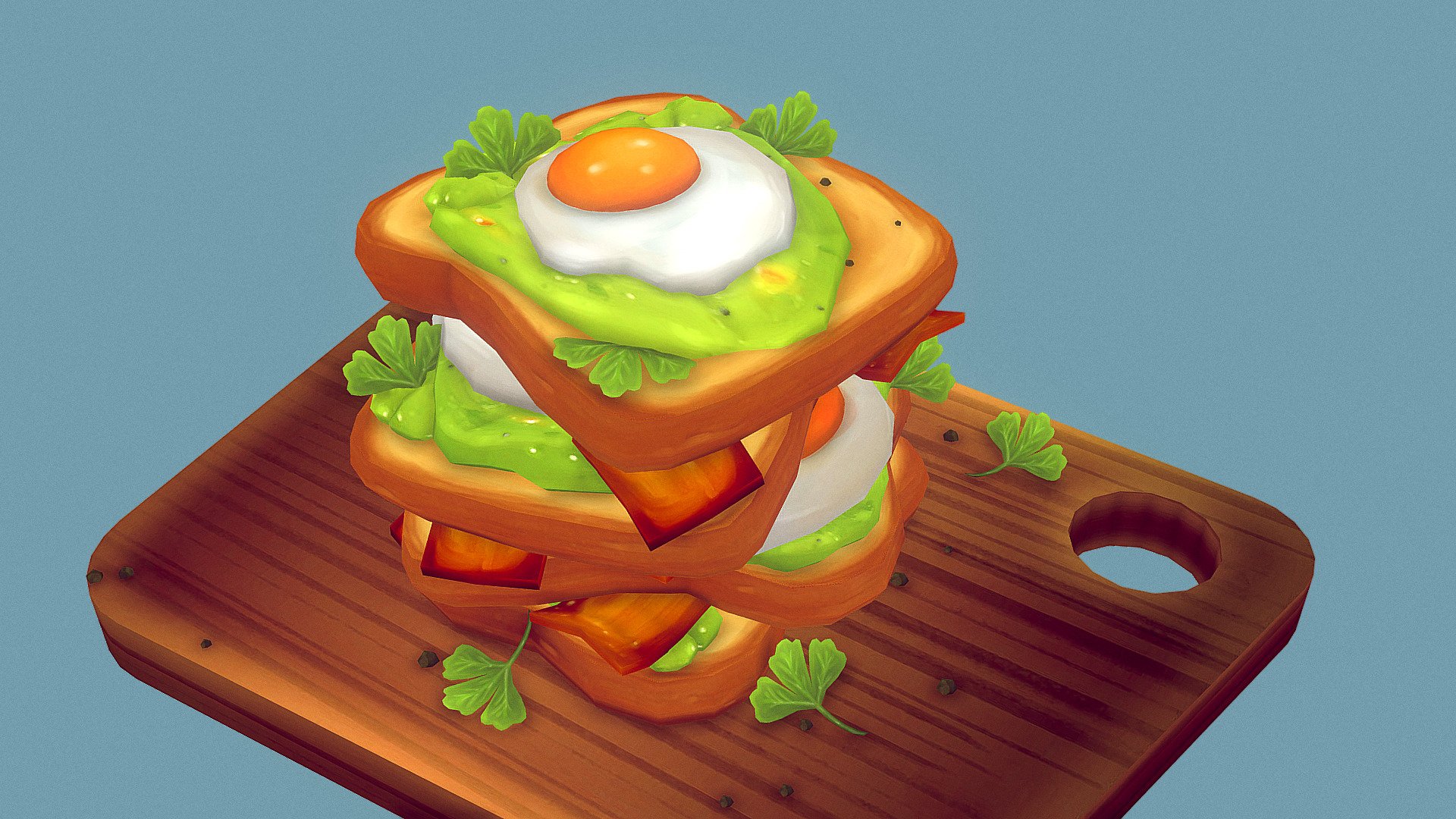 I’ve practiced hand painted textures on this one on my surface pro. Still much to learn. 

A big shout-out goes to Curlscurly &hellip;thanks for the inspiration.

The breakfast consists of toast, bacon, egg, guacamole, pepper and parsley&hellip;delicious!

More Pictures can be found here - Breakfast - 3D model by Sebastian Irmer (@.sebastian.) 3d model