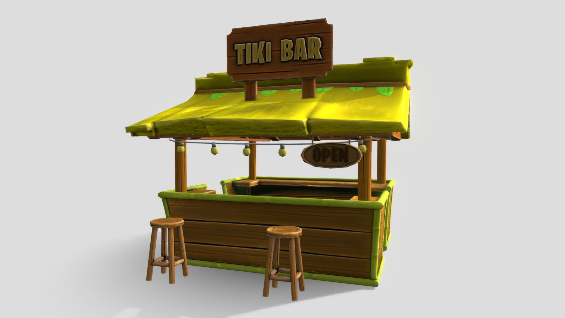 Real-time tiki bar with PBR textures, low polycount and optimized for your unreal and unity projects 3d model