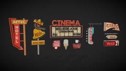 Retro Signs food, assets, vintage, retro, signs, unreal, old, city, gameready, signslogo