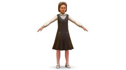 A young girl in a brown evening dress kid, people, women, brown, skirt, buisness, young, dress, shoes, sandals, worker, slim, earrings, beautiful, heels, casual, womens, necklace, personnage, sister, secretary, braids, evening, low-poly-model, lowpoly-gameasset-gameready, blouse, caucasian, womancharacter, tights, hairstyle, womenswear, woman3d, girl, casualwear, casual-wear, buisnesswomen, braids-hairstyle