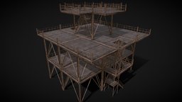 Metal Construction 02 tower, fence, apocalyptic, set, platform, shooter, rusty, survival, pillar, aaa, hq, old, elevator, catwalk, scaffolding, unity, stair, blender, building, factory, industrial, bridge