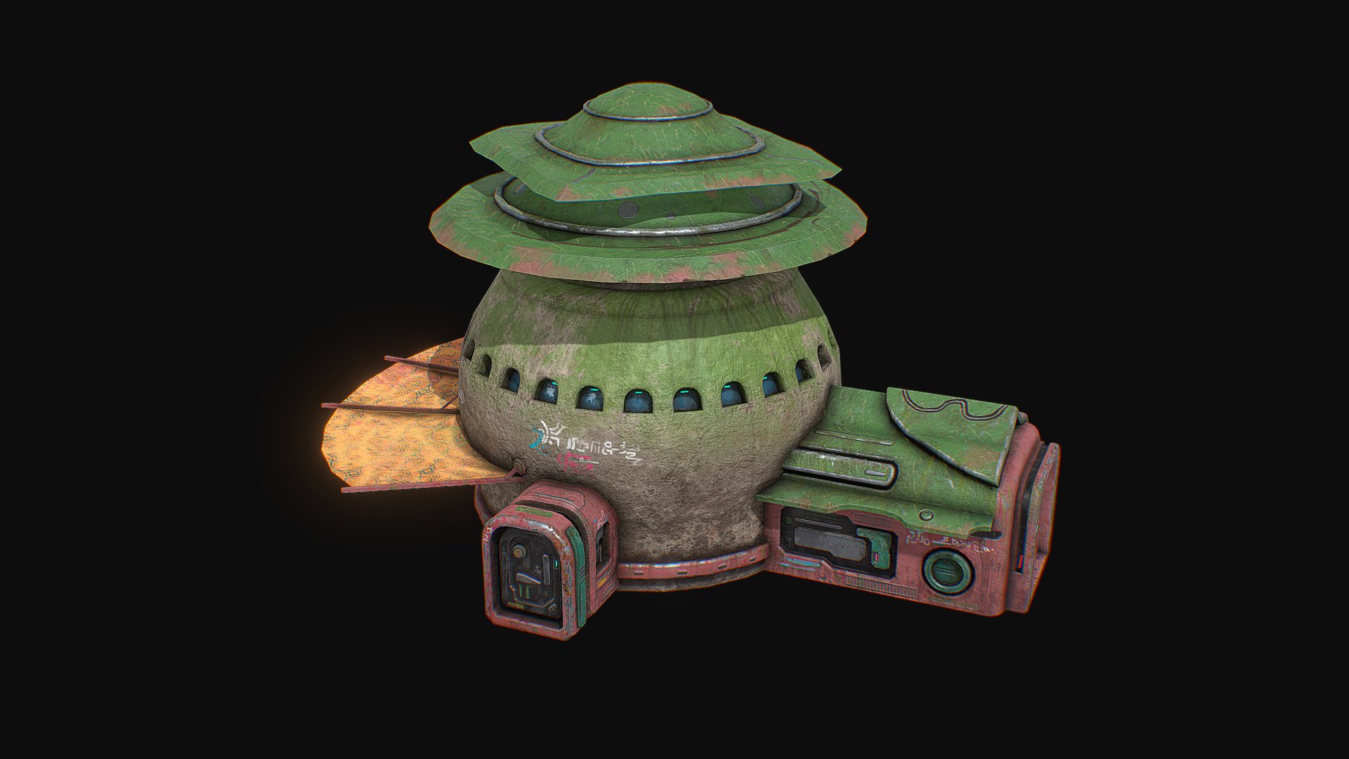 Low poly sci fi market building 4 3d model.

12 330 tris.

File formats - blend (2.91.2), fbx, obj

Ready for games and other real time applications.

PBR textures - 4096x4096 png format

Base color map,

Normal map,

Roughness map,

Metallic map ,

Ambient Occlusion map,

Emissive map,

Also included Substance painter texture maps presets for:

Unreal Engine 4,

Unity (Standart Metallic) 3d model