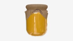 Honey jar with fabric food, pot, organic, bee, natural, jar, sugar, yellow, nature, fabric, dessert, tasty, honey, glass, 3d, pbr