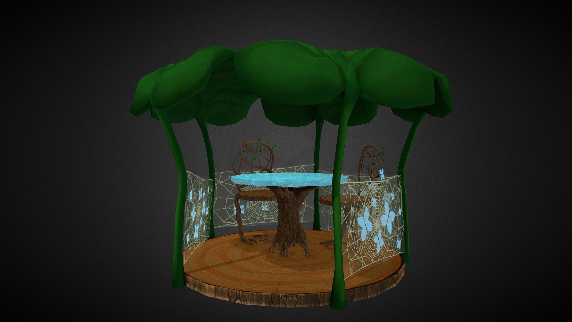Stylized fantasy alcove,low poly, optimized for games. Game environment element. Low poly model with UV maps of color and transparency opacity. concept art elf alcove 3d model
